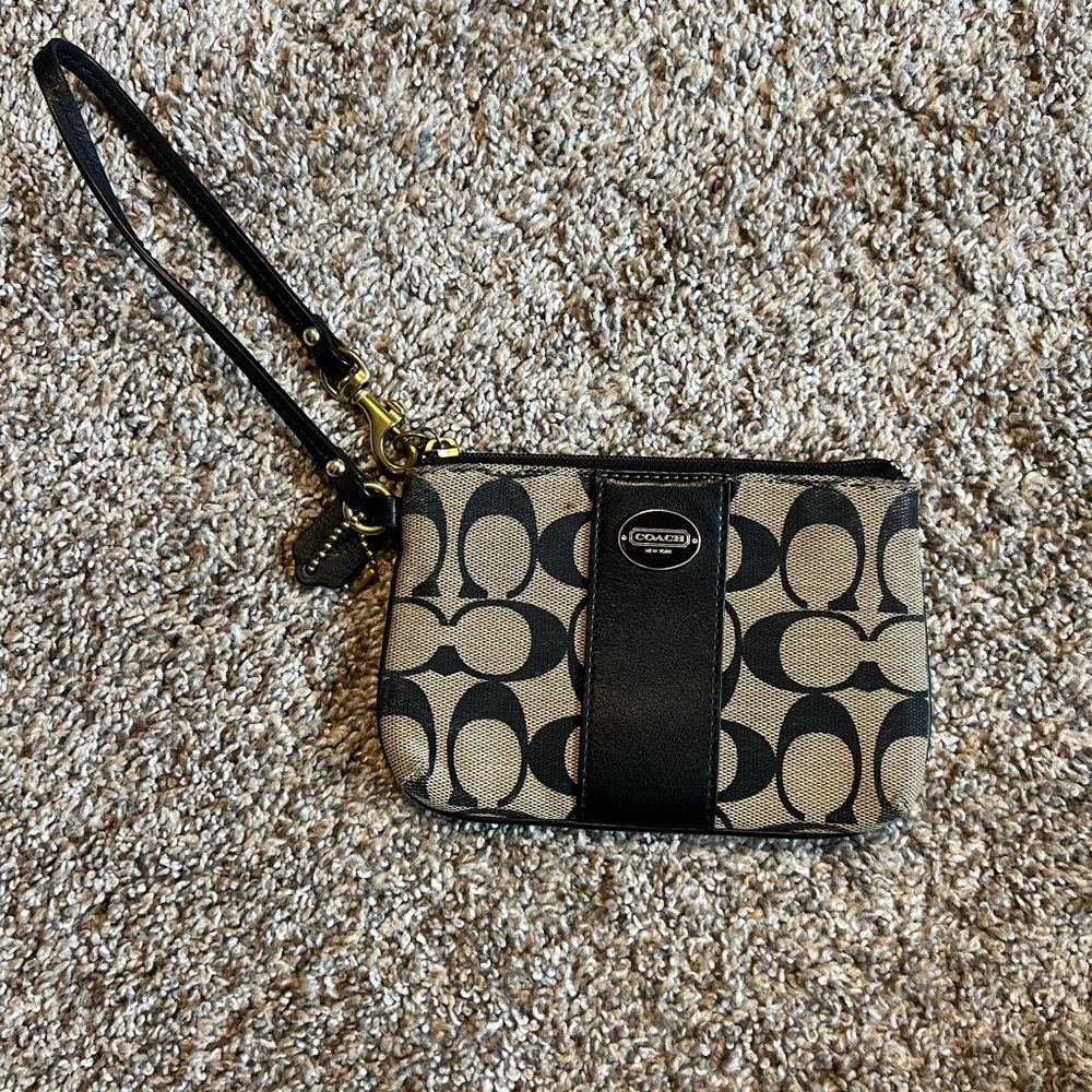 Coach Black and Tan Signature Wristlet